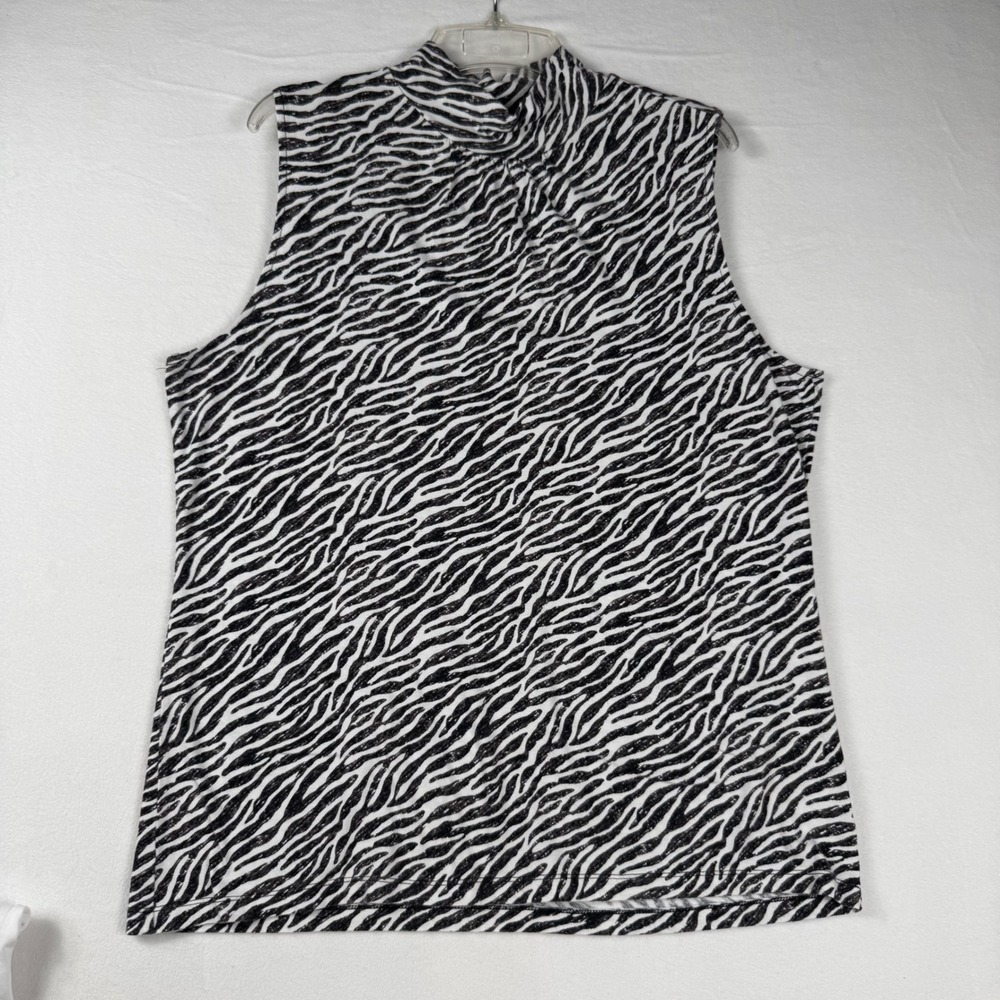 Studio Works Zebra Mock Neck Tank XL Black White Y2K Animal Print Sleeveless Top